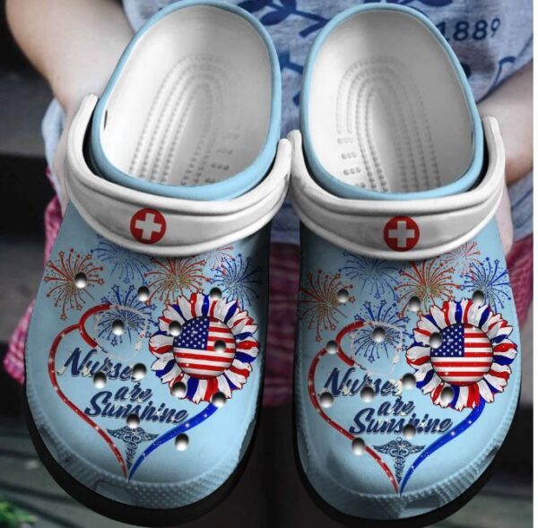 Nurse All Sunshine Crocs Clog Shoes Gifts 4Th Of July  Nurse Life Clog Independence Gift For Woman Man